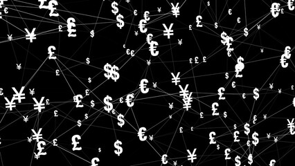 Euro, dollar, pound, and yen are all official currencies used in international market for finance and investment. each currency symbol holds different value and worth in global market