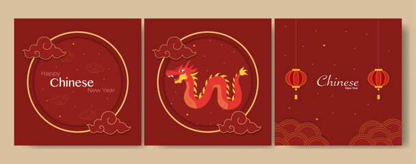 2024 Chinese New Year With Ornament And Dragon Template Layout Set