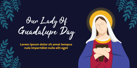 Vector illustration of Virgin Mary card is ideal for Christian holidays such as Feast of the Sacred Heart, Feast of the Immaculate Conception, and Feast of Our Lady of the Rosary