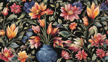 multicolor flower on the black vase
