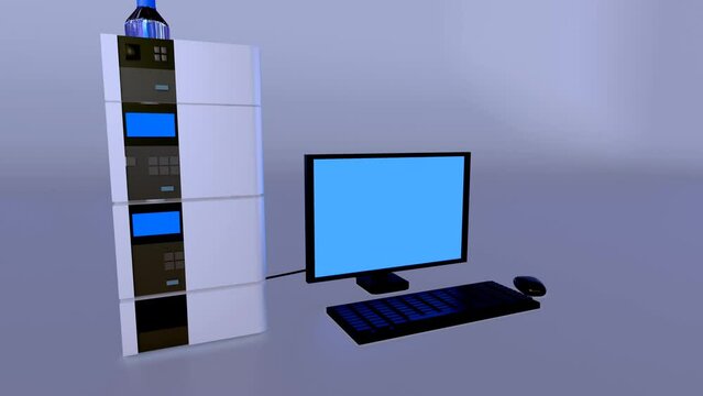 3D animation of a High-Performance Liquid Chromatography (HPLC) machine with computer