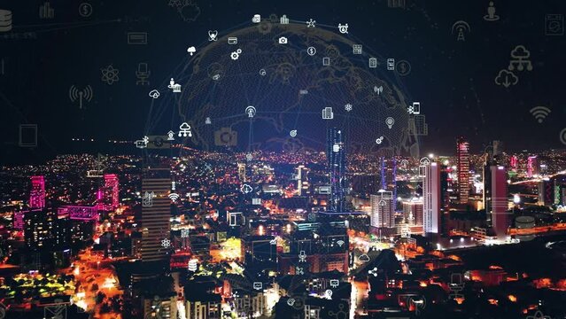 Smart city IOT internet of thing ICT digital technology futuristic, automation management smart digital technology VPN cyber security power energy sustainable metaverse city virtual augmented. High