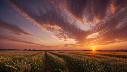 Fototapeta na wymiar Ripe Wheat Field Landscape at Sunset. Generat5ive AI