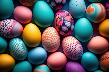 Fototapeta na wymiar Colorful background of easter eggs collection, easter celebration, Generative AI