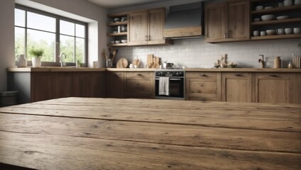 Warm and Inviting: Rustic Wooden Kitchen with Room for Copy. Generative AI