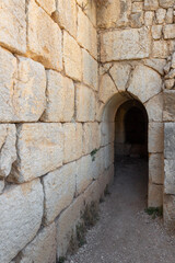 Hidden  exit from dilapidated hall in northern tower in the medieval fortress of Nimrod - Qalaat al-Subeiba, located near the border with Syria and Lebanon on the Golan Heights, in northern Israel
