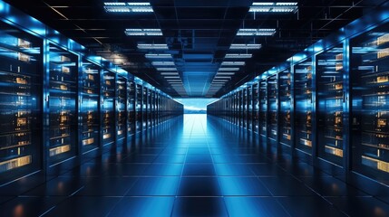 Obraz premium Modern Data Technology Center Server Racks, Big Data Protection, Storage, Cloud Computing.