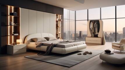 Modern large wardrobe in the bedroom set.