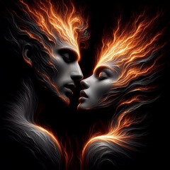 Twin flame couple. Soulmates. The concept of magical, esoteric, tantric, spiritual love. Connection between souls. Illustration for websites and much more. Created using generative ai tools.