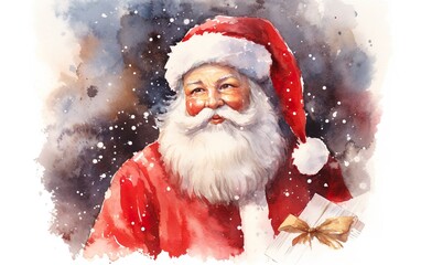 Watercolor Santa Claus portrait christm