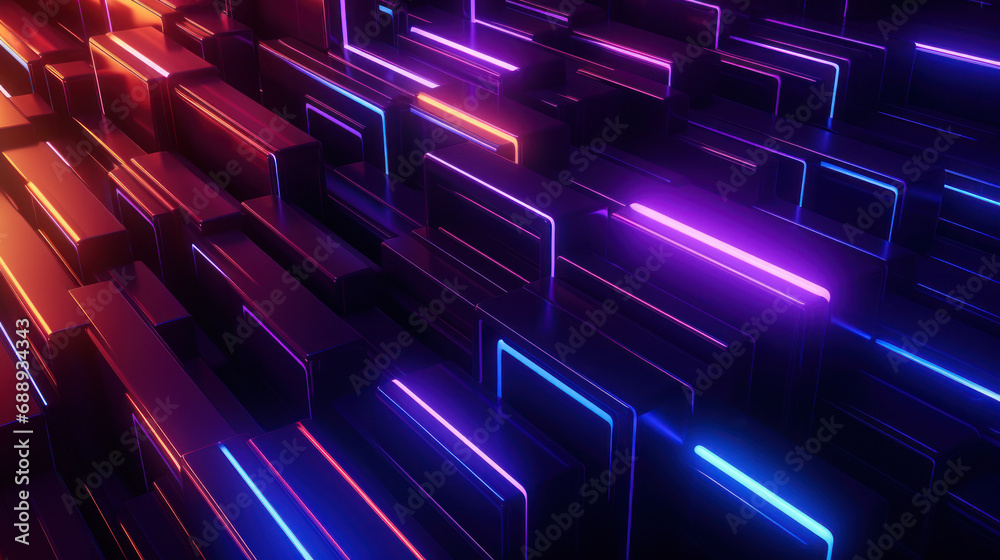 Wall mural technology abstract background. digital line dot and colorful bokeh. graphic design. generative ai