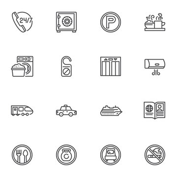Travel and Hotel line icons set