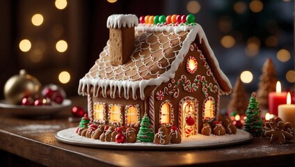 Christmas Chocolate House with Gingerbread and Cream. Generative IA