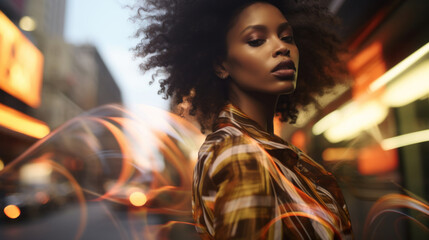 Obraz premium Fashionable african american woman with afro hairstyle in city