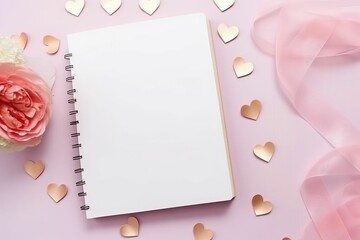 Blank diary paper note valentine decoration	Background for congratulations on Valentine's Day with a red heart and a notepad 