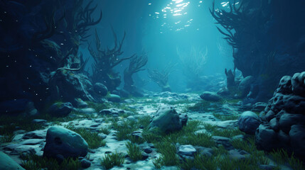 Fototapeta na wymiar Underwater scene with corals and algae.
