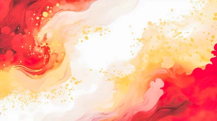 Fotobehang 金色と赤の和風の抽象的水彩背景 © Hanasaki