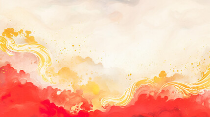 金色と赤の和風の抽象的水彩背景 - obrazy, fototapety, plakaty