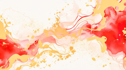 金色と赤の和風の抽象的水彩背景 - obrazy, fototapety, plakaty