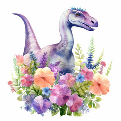 Obraz premium Diplodocus and flower Illustration, Generative Ai