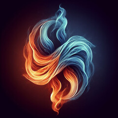 Orange and blue flame. Twin flame logo. Esoteric concept of spiritual love. Illustration on black background for web sites and much more