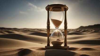 Hourglass in the desert. Generative AI - obrazy, fototapety, plakaty