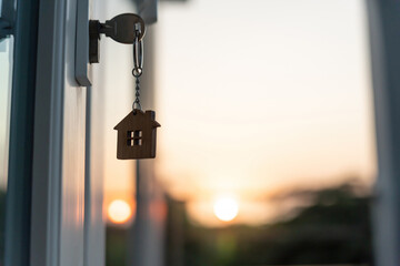 Landlord key for unlocking house is plugged into the door. Second hand house for rent and sale....