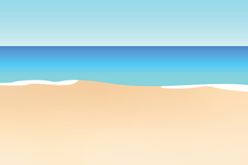 Seashore flat landscape background vector. Including sea, sand, beach and blue sky. Vector illustration