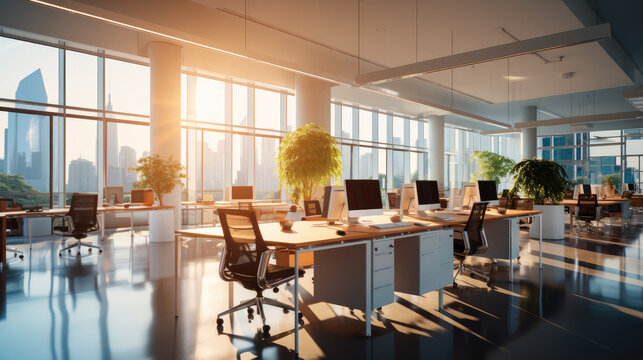 A brightly lit modern office space with premium office furniture.
