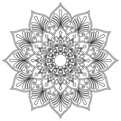 Black mandala lines on a white background for coloring.