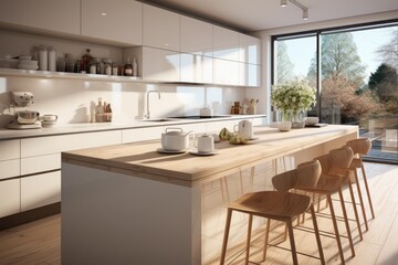 Clean and minimalistic white-themed kitchen.