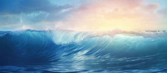 Ocean waves illuminated by morning sunlight. - obrazy, fototapety, plakaty