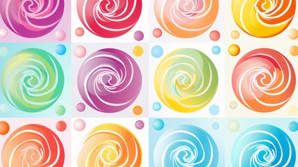 Fototapeta na wymiar vibrant vector candy swirl backgrounds in assorted colors – sweet confection collection for creative design