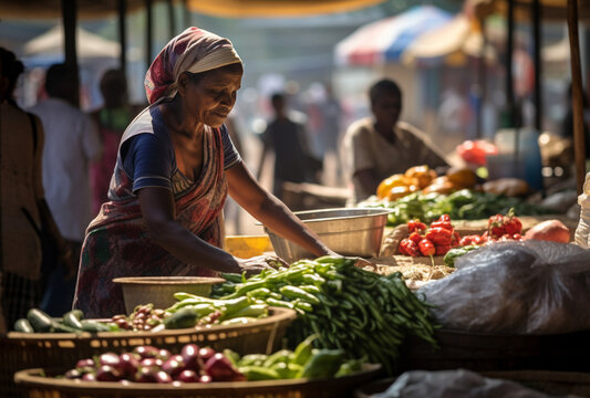 Street vendors selling fresh food at the market, AI Generated Images