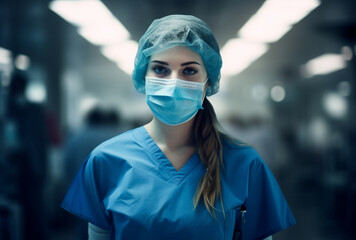 Fototapeta na wymiar Young female doctor in uniform in hospital. Ai Generated Images