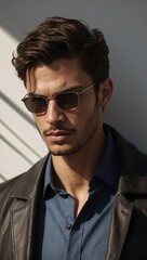 Fototapeta premium Modern Elegance: Young Man in Stylish Yet Casual Attire. Generative AI