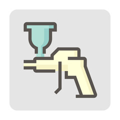 Spray paint, airbrush gun vector icon. Sprayer kit tool for painter, professional to painting coating on auto car, furniture cabinet, house wall, artwork by pressure of air compressor tank, 48x48 px.
