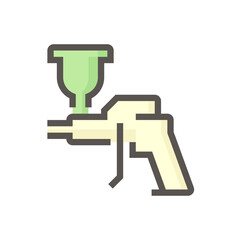 Spray paint, airbrush gun vector icon. Sprayer kit tool for painter, professional to painting coating on auto car, furniture cabinet, house wall, artwork by pressure of air compressor tank, 48x48 px.