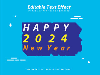 Happy New Year 2024 text effect in flat design