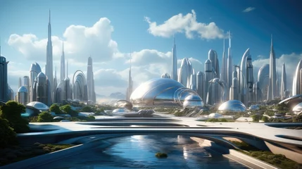 Foto op Plexiglas Tower Bridge Futuristic advanced city with Realistic.