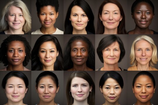 composite portrait of different women headshots, including all ethnic, racial, and geographic types of women in the world
