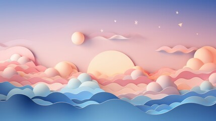 serene pastel sky background – abstract paper cut design in soft hues