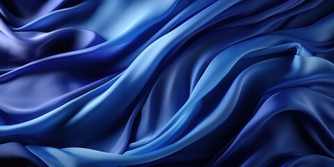 Obraz premium Silk satin fabric. Navy blue color. Abstract dark elegant background with space for design. Soft wavy folds. Drapery. Gradient. Light lines. Shiny. Shimmer. Glow. Template. Wide banner. Panoramic