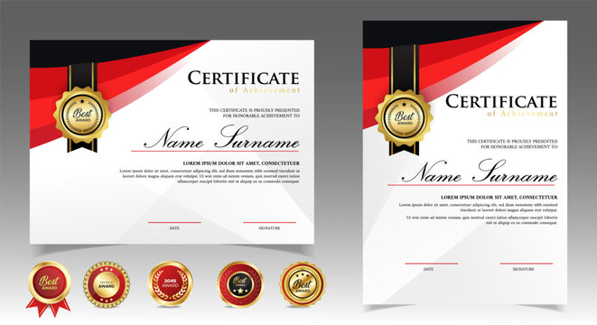 Black and Red Certificate templates with Badges. vector