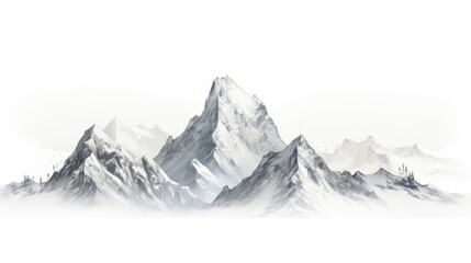 Fototapeta na wymiar majestic snow-capped mountain isolated on white background, serene winter landscape