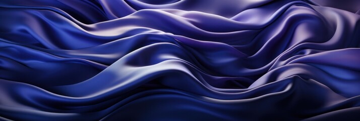 Obraz premium Silk satin fabric. Navy blue color. Abstract dark elegant background with space for design. Soft wavy folds. Drapery. Gradient. Light lines. Shiny. Shimmer. Glow. Template. Wide banner. Panoramic