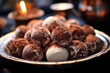 Close up of luxury chocolate truffles.