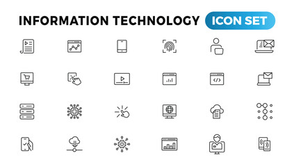 Information technology line icons collection. Big UI icon set in a flat design. Thin outline icons pack