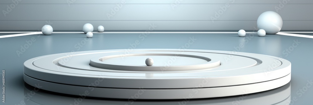 Poster white studio background with round podium vector, banner.