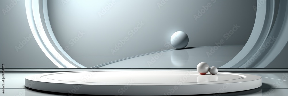 Poster white studio background with round podium vector, banner.